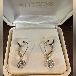 NIB Macys Fine Gold & CZ Bezel Drop Earrings